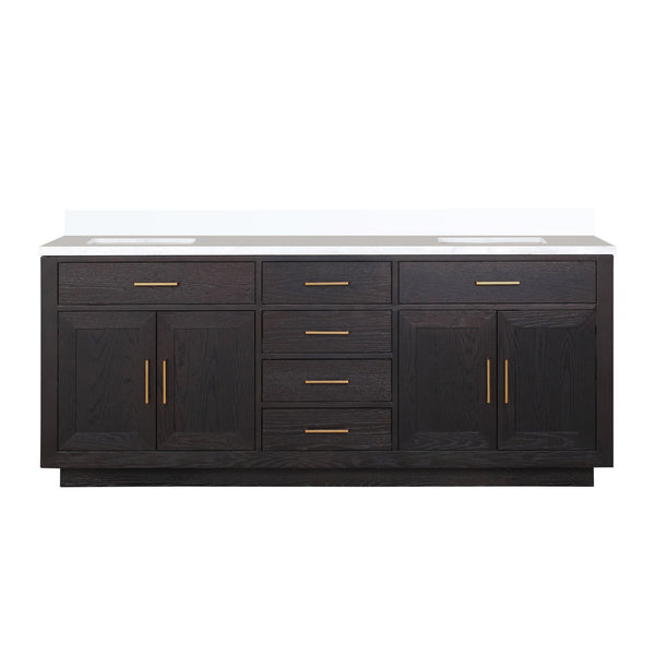 English Elm Black Oak Double Bath Vanity 80" W With Cultured Marble Top - Elegant Storage & Soft-Close Design B2731P260861