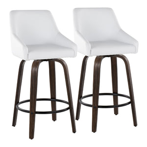 English Elm 26" Swivel Counter Stools Walnut Bentwood Gold Accents White Faux Leather Set of 2 B202S01835