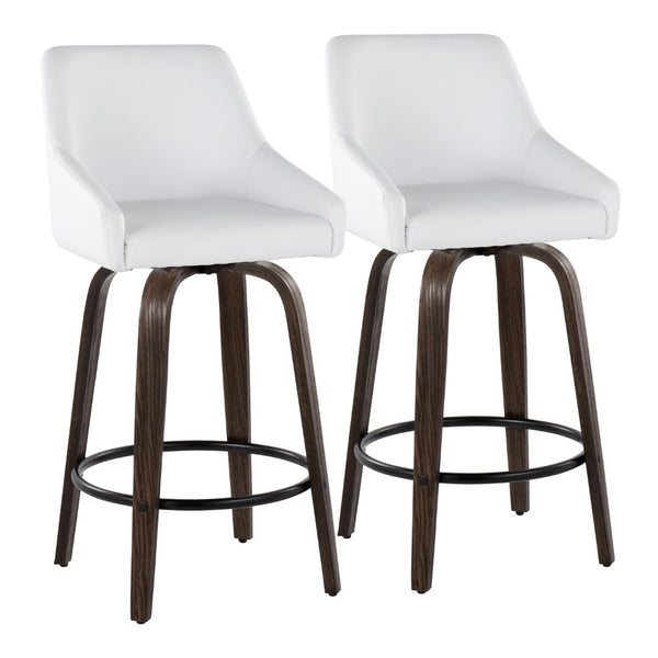 English Elm 26" Swivel Counter Stools Walnut Bentwood Gold Accents White Faux Leather Set of 2 B202S01835