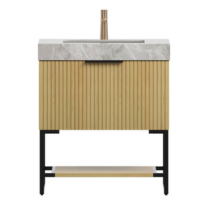 English Elm Yolan 30 Inch Freestanding Bathroom Vanity Plywood Cabinet Sintered Stone Top Oak Finish Black,Golden Oak,Light Gray,White W2615S00365