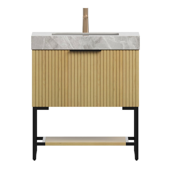 English Elm Yolan 30 Inch Freestanding Bathroom Vanity Plywood Cabinet Sintered Stone Top Oak Finish Black,Golden Oak,Light Gray,White W2615S00365