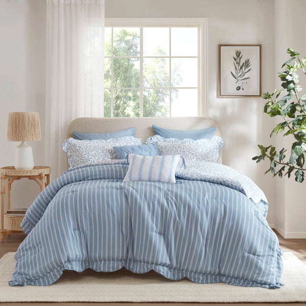 English Elm 5-piece King Comforter Set Soft Microfiber Printed Bedding with Coordinated Shams and Pillows Blue B035P482939