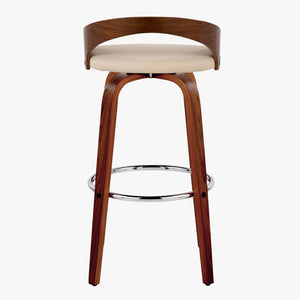 English Elm Grotto 30" Mid-Century Modern Barstool Set Of 2 In Walnut & Cream Faux Leather With Chrome Footrest B202S00598