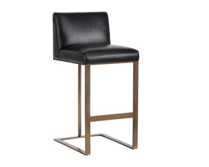 Sunpan Dean Bar Stool with Exposed Brass Frame and Luxurious Bonded Leather for Stylish Spaces Antique Brass / Cantina Black