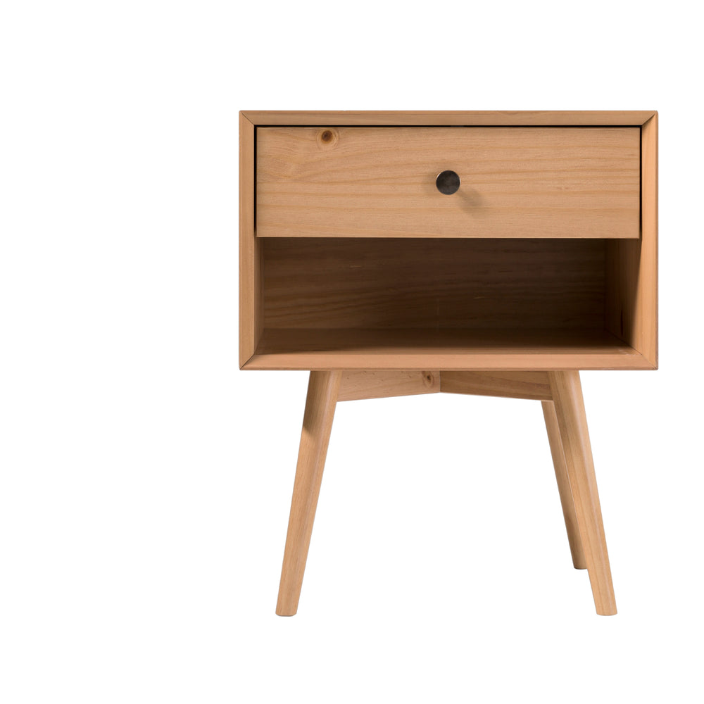 English Elm Walker Edison - Mid-Century Solid Pine 1-Drawer Nightstand with Open Cubby, Metal Hardware, Smooth Wood Slides B185P169294