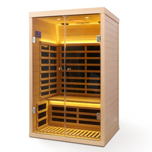 English Elm Two Person Hemlock Far Infrared Sauna with Chromotherapy and Bluetooth Speakers W1787P336367