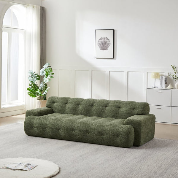 English Elm [video]87.4-inch Cloud Series Chenille Three-seater Sofa with Tufted Square Arms for Living Rooms Green W3505P383949