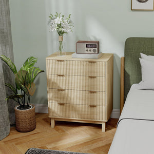 English Elm Homcom Fluted 4 Drawer Chest with Gold Pulls Rubberwood Legs Bedroom Storage W2225P485630