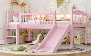 English Elm Twin Xl Solid Pine Loft Bed with Built-in Led Lighting and Storage Shelves Pink W1580S00365