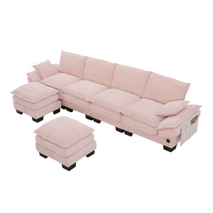 English Elm Sectional Modular Cloud Sofa Deep Corduroy Upholstered Comfort for Living Room Studio Pink W395S00134