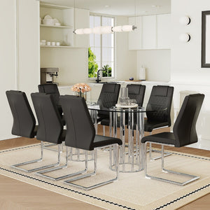 English Elm Black Wood Grain Mdf Dining Table Set Seats Four with Suede Upholstered Chairs Black,Silver,Transparent W1151S04733