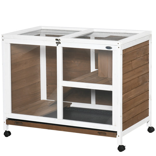 English Elm PawHut Compact Indoor Rabbit Hutch on Wheels with Plexiglass Window, Waterproof Wood Cage, Brown W2225P217665