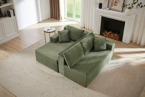 English Elm L-Shaped Cloud Sectional Sofa - Cozy Green Corduroy Modular Sleeper For Living Room & Apartment Use W2339P294930