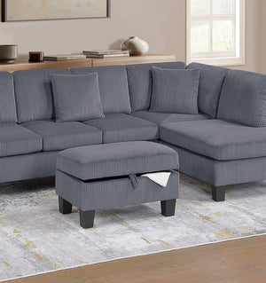 English Elm 3pc Corduroy Sectional Sofa Set with RAF Chaise, Storage Ottoman & Accent Pillows for Cozy Living Dark Gray 20 L x 13 W x 30 H B011S01763