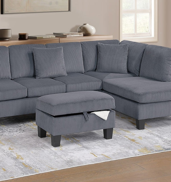 English Elm 3pc Corduroy Sectional Sofa Set with RAF Chaise, Storage Ottoman & Accent Pillows for Cozy Living Dark Gray 20 L x 13 W x 30 H B011S01763