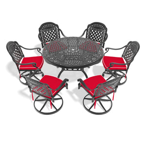 English Elm 7-Piece All-Weather Cast Aluminum Dining Set With 6 Cushioned Swivel Chairs & Round Table Design W1710S00314