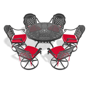 English Elm 7-Piece All-Weather Cast Aluminum Dining Set With 6 Swivel Chairs & Round Table For Outdoor Elegance P1 W1710S00442-GIGA