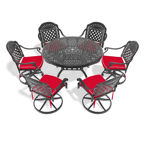 English Elm 7-Piece All-Weather Cast Aluminum Dining Set With 6 Swivel Chairs & Round Table For Outdoor Elegance P1 W1710S00442-GIGA