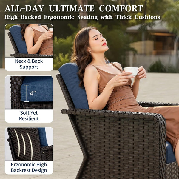 English Elm Tl Outdoor Pe Rattan Swivel Lounge Chair Set with Side Table for Patio Deck T5925S00011