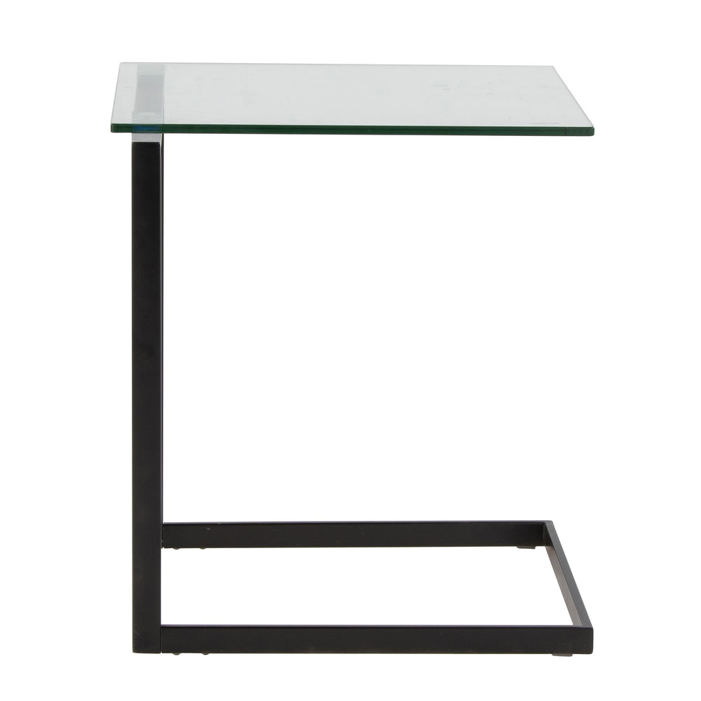 English Elm Zenn Contemporary End Table with Tempered Clear Glass Shelf & Sleek Black Metal Frame, Stylish Accent B202P223405