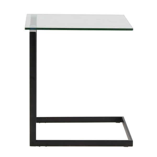 English Elm Zenn Contemporary End Table with Tempered Clear Glass Shelf & Sleek Black Metal Frame, Stylish Accent B202P223405