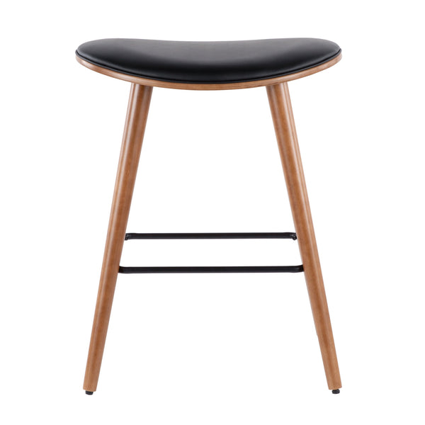 English Elm Saddle 26" Mid-Century Modern Counter Stool with Contoured Faux Leather Seat and Tapered Legs (Set of 2) Black B202P222393
