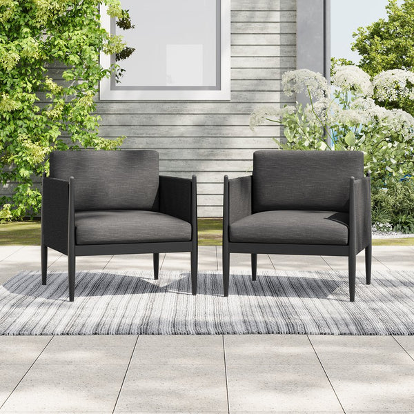English Elm Christopher Knight Home® - DAWSON Black Aluminum Outdoor Club Chairs - 2PCS Water-Resistant Cushions, Sturdy Rustproof Frame N775P247810B