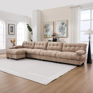 English Elm Modular Cloud Sofa Deep Seat Flannelette Sectional with Round Armrests for Living Room Light Brown W2120S00046