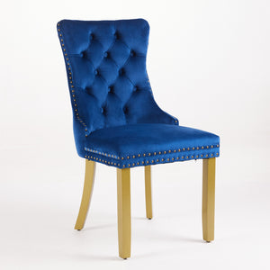 English Elm Mid-Century Tufted Velvet Dining Chair with Lion Head Ring, Nailhead Trim, Solid Wood Legs Blue W1143P193169