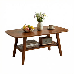 English Elm Mid Century Modern Solid Oak Two Tier Coffee Table with Open Shelf for Living Room Walnut W3204P469105