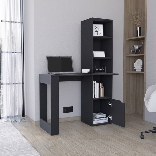 English Elm Iowa Black Computer Desk with 4-Tier Bookcase, 25.1"W Work Surface & Single Cabinet Storage for Home Office B070P188864
