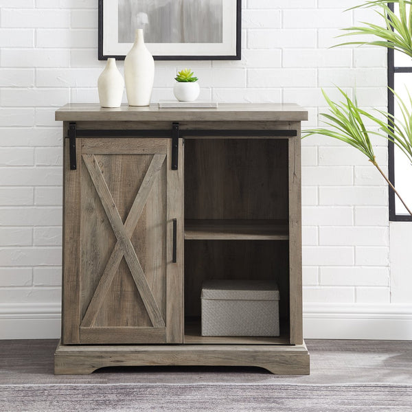 English Elm Walker Edison - Farmhouse Grey Wash Sliding X Barn Door Accent Cabinet with Adjustable Shelves, Durable MDF Finish B185P243999