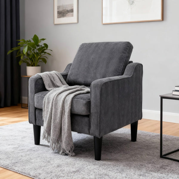 English Elm Living Room Linen Accent Chair Mid Century Modern with Tapered Wood Legs Compact Seat W5052P411380