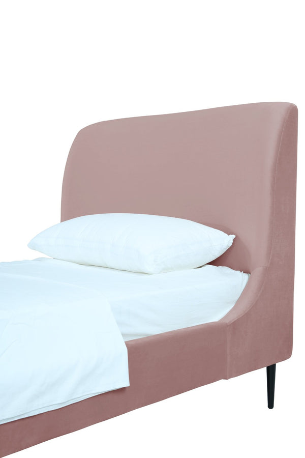English Elm Twin Velvet Upholstered Bed with Arched Headboard and Sleek Metal Legs for Bedroom Pink+Black B365S00152