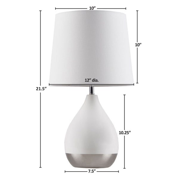 JLA Home 510 Design - 2-Tone Ceramic Table Lamp Set with Sculptural Teardrop Bases, Linen Shades, LED Bulbs, 2-Year Warranty White/Silver 5DS153-0048