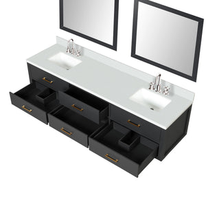 English Elm Black Double Bath Vanity Set With Cultured Marble Top, Chrome Faucets, & 36” Mirrors For Modern Elegance B2731S01842