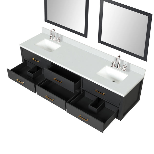 English Elm Black Double Bath Vanity Set With Cultured Marble Top, Chrome Faucets, & 36” Mirrors For Modern Elegance B2731S01842