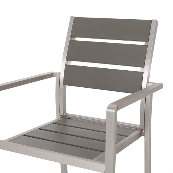 English Elm Christopher Knight Home® - Outdoor Modern Aluminum Dining Chair with Faux Wood Seat, Sleek Contemporary Patio Seating for Stylish Backyard Comfort and Durability Gray+Silver 67214.00GRY