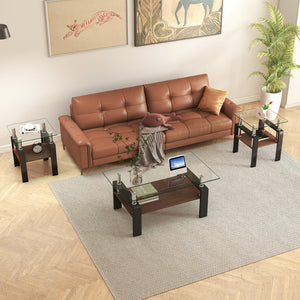 English Elm Set Of 2 Modern Tempered Glass Tea Tables - Stylish, Durable Design For Living Room & Office Use W241P300303-GIGA