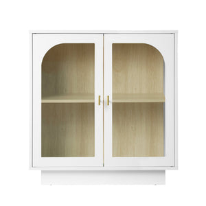 English Elm Storage Cabinet Sleek Acrylic Door with Gold Handle, Non-Slip Feet, Anti-Tip Locks, Compact Dimensions White W688127147