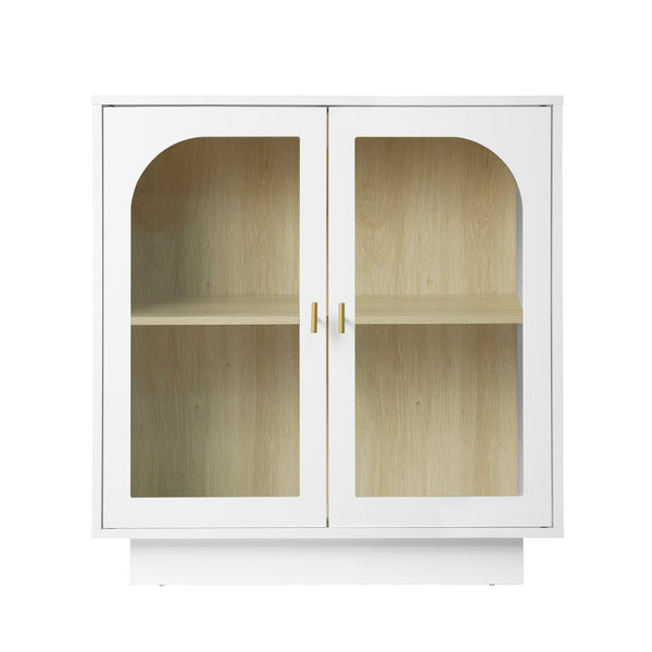 English Elm Storage Cabinet Sleek Acrylic Door with Gold Handle, Non-Slip Feet, Anti-Tip Locks, Compact Dimensions White W688127147