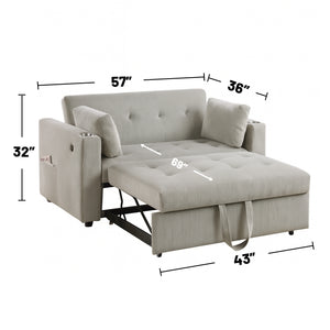 English Elm Corduroy Tufted Convertible Sleeper Loveseat with USB Ports, Cupholders, Magazine Pockets, Gray B016P406016