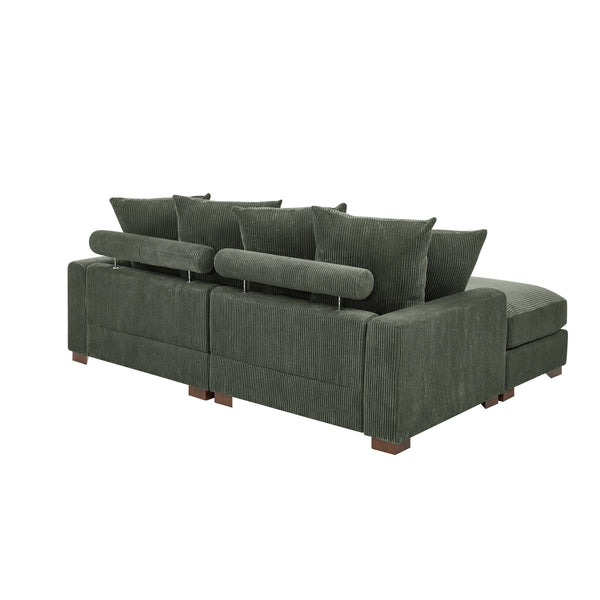 English Elm Sage Modular 86" Corduroy Sofa in Antique Green with Solid Wood Legs, Foam-Wrapped Seats & Headrests B343S00041