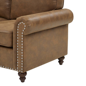 English Elm Faux Leather Sofa with Nailhead Trim Rolled Arms for Traditional Living Rooms B2748S00186