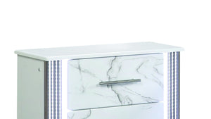English Elm Desire Marble-Inspired Drawer Nightstand with LED Side Lighting, Metallic Trim, White Finish, Durable Build B009P309338