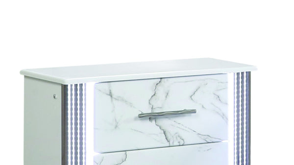 English Elm Desire Marble-Inspired Drawer Nightstand with LED Side Lighting, Metallic Trim, White Finish, Durable Build B009P309338