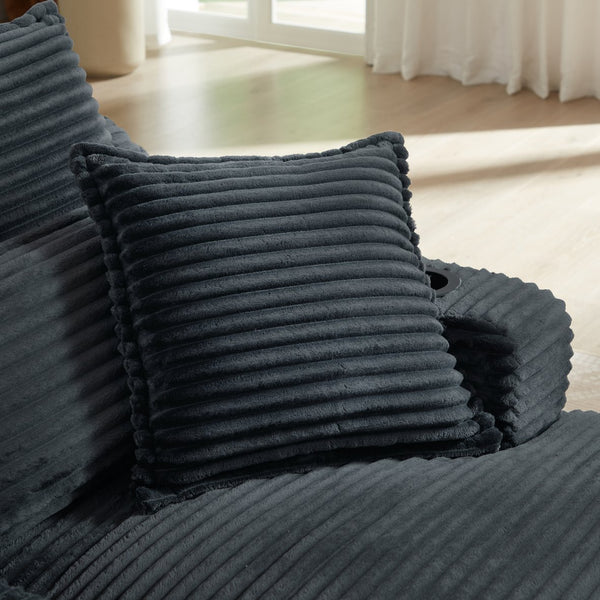 English Elm 47.24 Plush modern compression sofa with S-curve arms, cup holders, cotton lumbar pillow and deep seat comfort Dark Gray W3396P373315