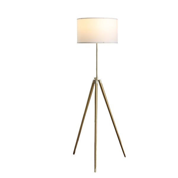 English Elm 64" Adjustable 47–64"H Brass & Shiny Gold Mid-Century Tripod Floor Lamp with White Linen Shade, Dimable Look B072P220162
