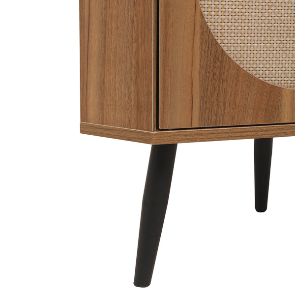 English Elm Corner freestanding rattan cabinet with metal base, slim corner shelf stand for living room space-saving storage and soft-touch black handle Walnut W688P160406