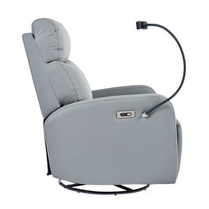 English Elm 270° 270° Power Swivel Recliner Chair with USB Ports, 30° Rocking, 95–150° Recline for Small Spaces Blue Gray W1028S00040